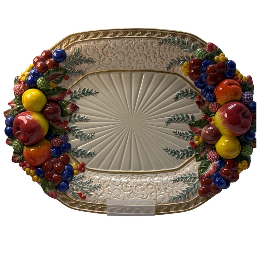 Fitz and Floyd Fruit Harvest Ceramic Oval Serving Platter Plaque 16 Inch